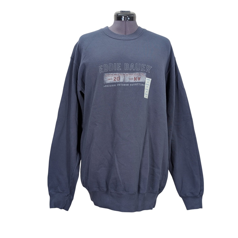 Eddie Bauer Mens M Washed Navy Graphic Crewneck Fleece Sweatshirt NWT